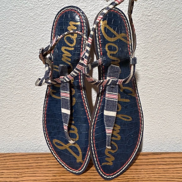 Sam Edelman Striped Navy and White Sandals - Picture 2 of 11
